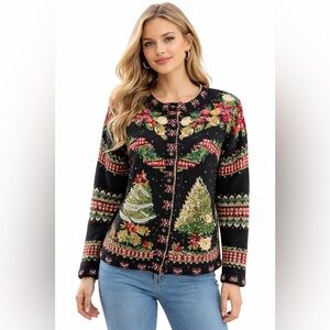 Vintage Tiara International Beaded Christmas Cardigan Sweater S